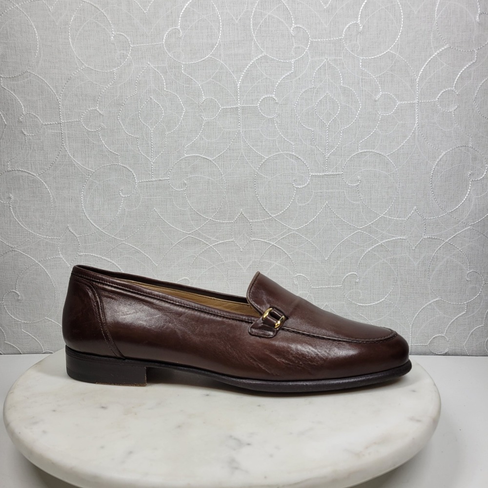 Bally Rolo Loafers Womens 10.5 Brown Leather Slip On Gold Logo Made in Italy